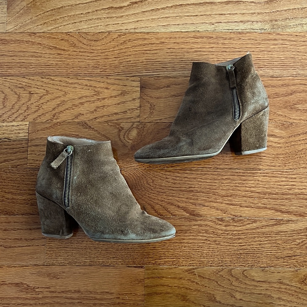 Zara Suede Brown Zip Up Heel Booties